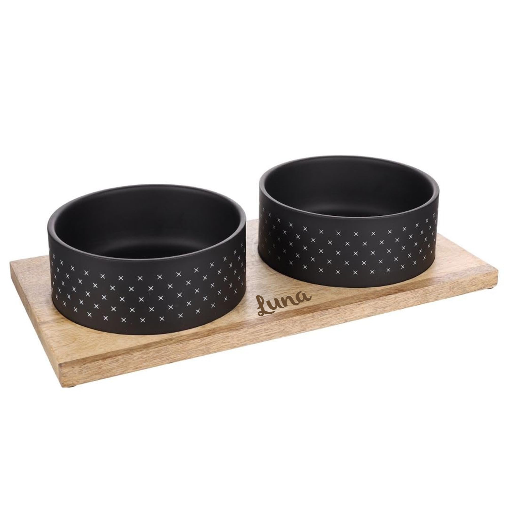Personalizzabile Stazione pappa Nervo 2×840 ml (M) Nera – ciotole in ceramica per cibo e acqua – antiscivolo, leggera e igienica – accessorio per cani di taglia media e gatti – Petslino