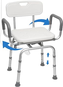 360 Swivel Shower Chair with Arms, Backrest & 90 Locking Seat
