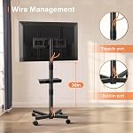 KKTONER Mobile TV Cart for 23 to 65 inch LCD LED Flat Screen/Curved TVs Floor TV Stand on Wheels with Height Adjustable Shelf Max VESA 400x400mm Rolling Floor TV Trolley Holds up to 88lbs