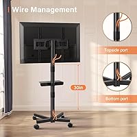 Vista 6 de KKTONER Carrito de TV móvil para pantalla plana LCD LED de 23 a 65 pulgadas, soporte de TV de suelo con ruedas con estante ajustable de altura