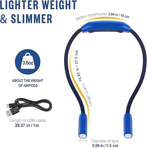 Miniatura 5 de Vekkia Luz ligera de lectura para el cuello, luces de lectura para libros en la cama, luz de cuello para tejer, 3 colores, 9 brillo, recargable,