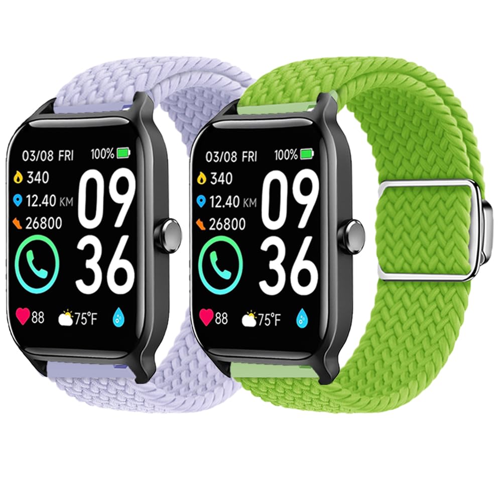 E ECSEM Bands Compatible with MILOUZ IDW19 Adjustable Buckle Elastic Nylon Braided Straps for MILOUZ IDW19 Wristband Bracelet (Purple&Green)
