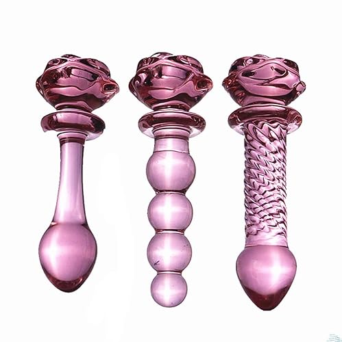 Jixaxe Rosa Kristall Rose Blume Glas Anal Plug Butt Plug Glass Dildo Prostata Massage SM Analplug Analspielzeug Erotische Masturbation Sex Toyset für Frauen und Männer (3 Stück: A+B+C) - 3 Stück: A+b+c