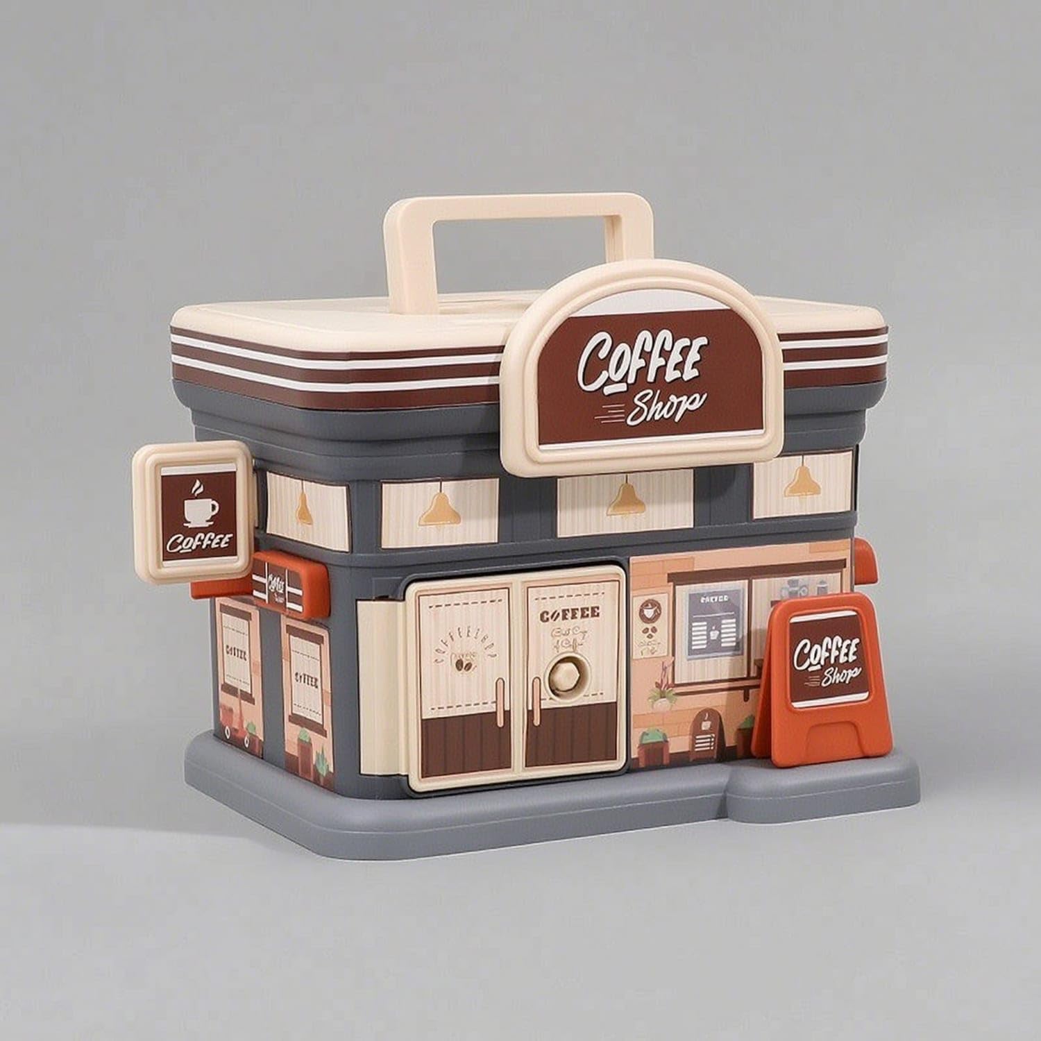 Miniature Coffee Shop Currency Box Tabletop Currency and Bill Currency Box Decorative Savings Bank with Handle Portable for Children, Children, Collectors, Desk, Study, Bedroom, Office, Beige, L-image-15