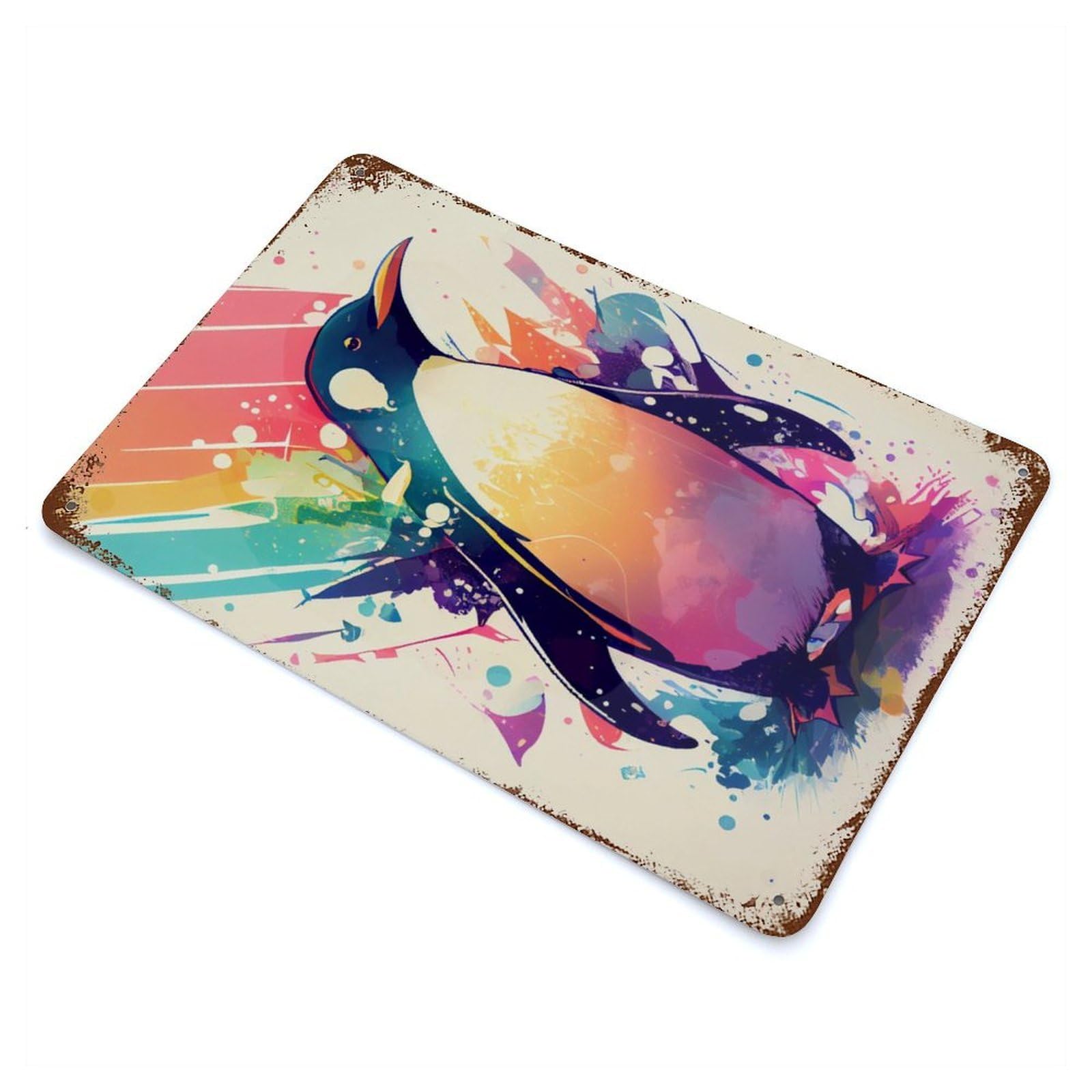 Penguin Rainbow Decorative Tin Sign 11.8"x7.9", for Bistro, Counter And Cafe Decor, Classic Wall Plaque