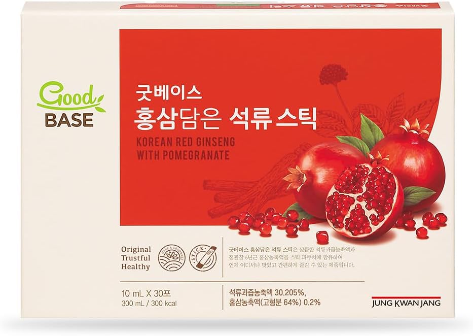 Jung Kwan Jang 100% Korean Panax Red Ginseng Extract with Pomegranate, Convenient Stick Type, 30 Sticks Natural Energy Booster, Immune Support and Stress Relief