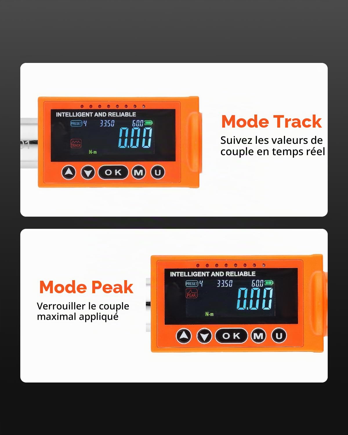 VEVOR Clé Dynamométrique Numérique à Entraînement 9,5 mm Plage 0-135 N.m, 72 Dents, Haute Précision, avec Valeur Prédéfinie, Avertisseur Sonore et LED, pour Réparation Automobile et Moto, Orange