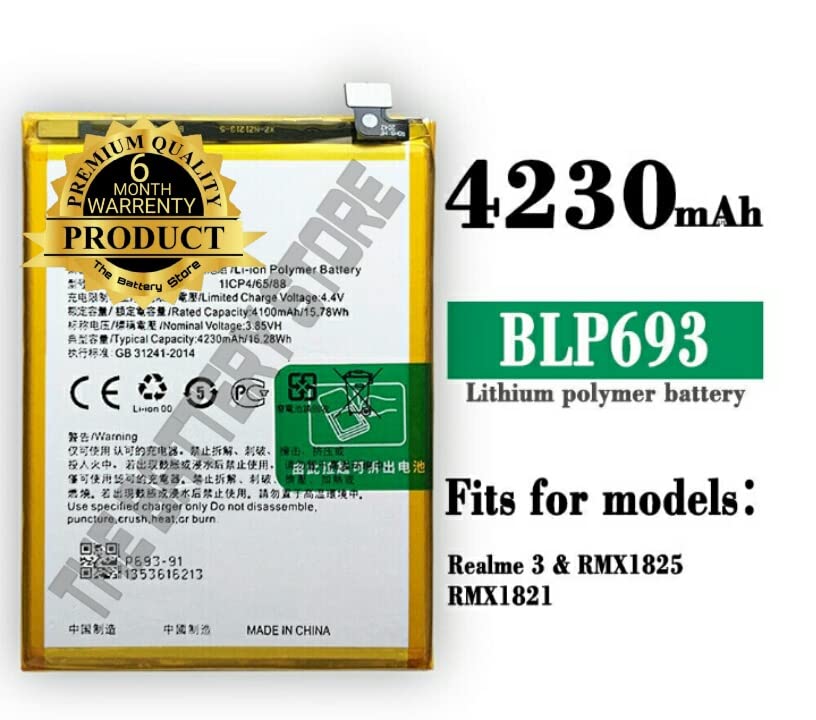 Image of THE BATTERY STORE Original BLP693 Battery for realme 3 Battery realme 3i Battery battrey with 6 Month Warranty and high Capacity Battery Backup. (BLP693)