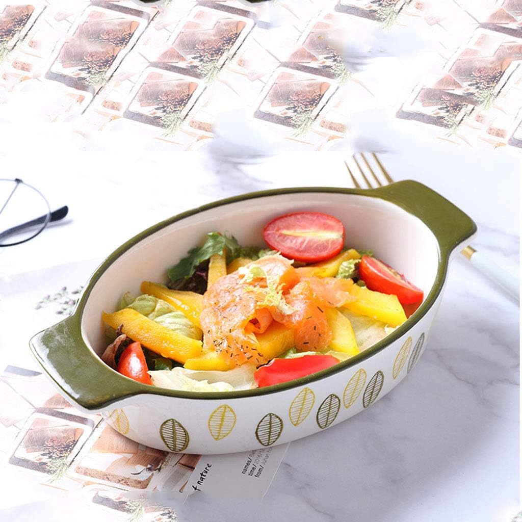 Oven Microwave Oven Special Microwave Oven Special Painted Ceramic Tray Double Handle Baking Tray Home Individual Lasagne Pan Deep (Color : Multi-Colored, Size : 1) (Multi Colored)