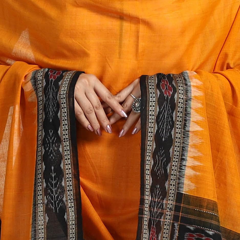 Image of Cotton Dupatta with weaving and Ikat woven border from the Weavers Stole for Girls & Women