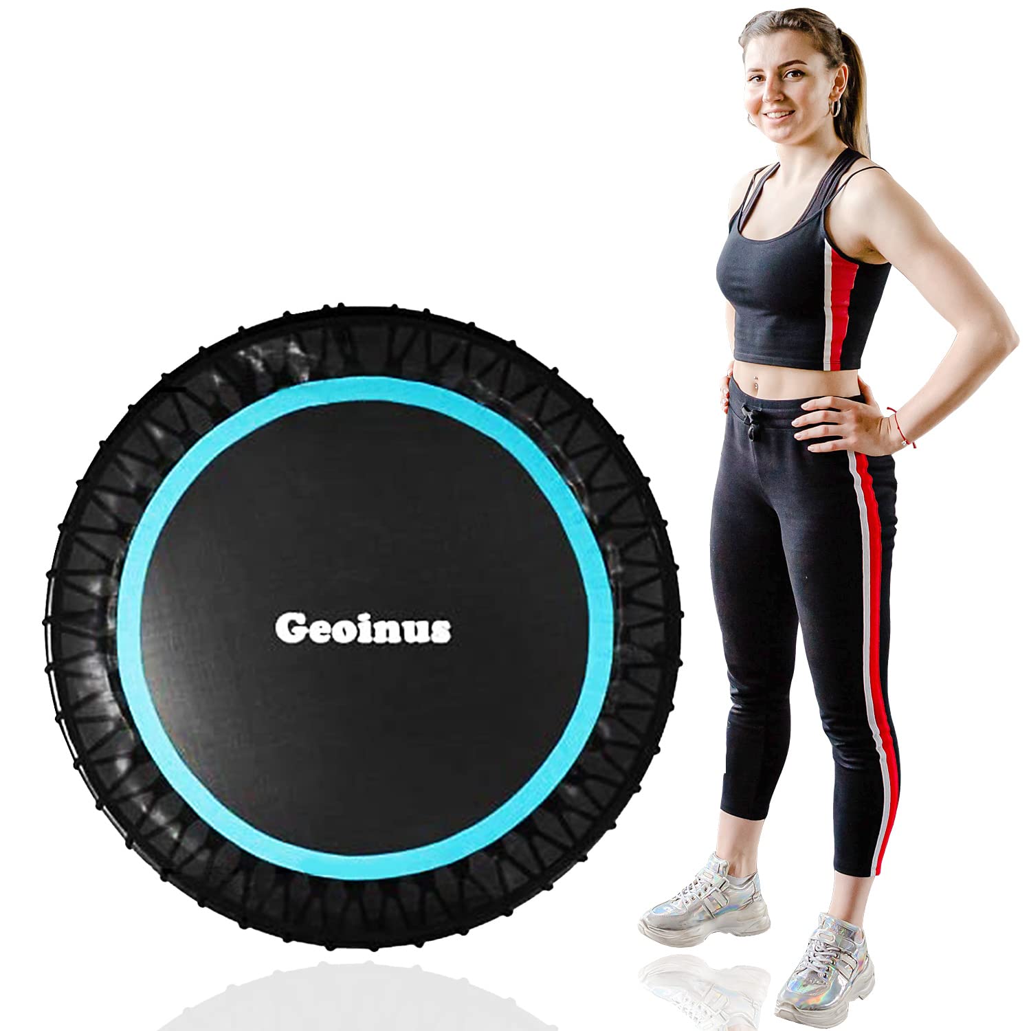 Pre-Assembled 40" Fitness Rebounder Trampoline for Adults. Noiseless. Protect your knees. Indoor Mini Trampoline for Workout Fitness for Quiet and Safely Cushioned Bounce Max Load 330lbs