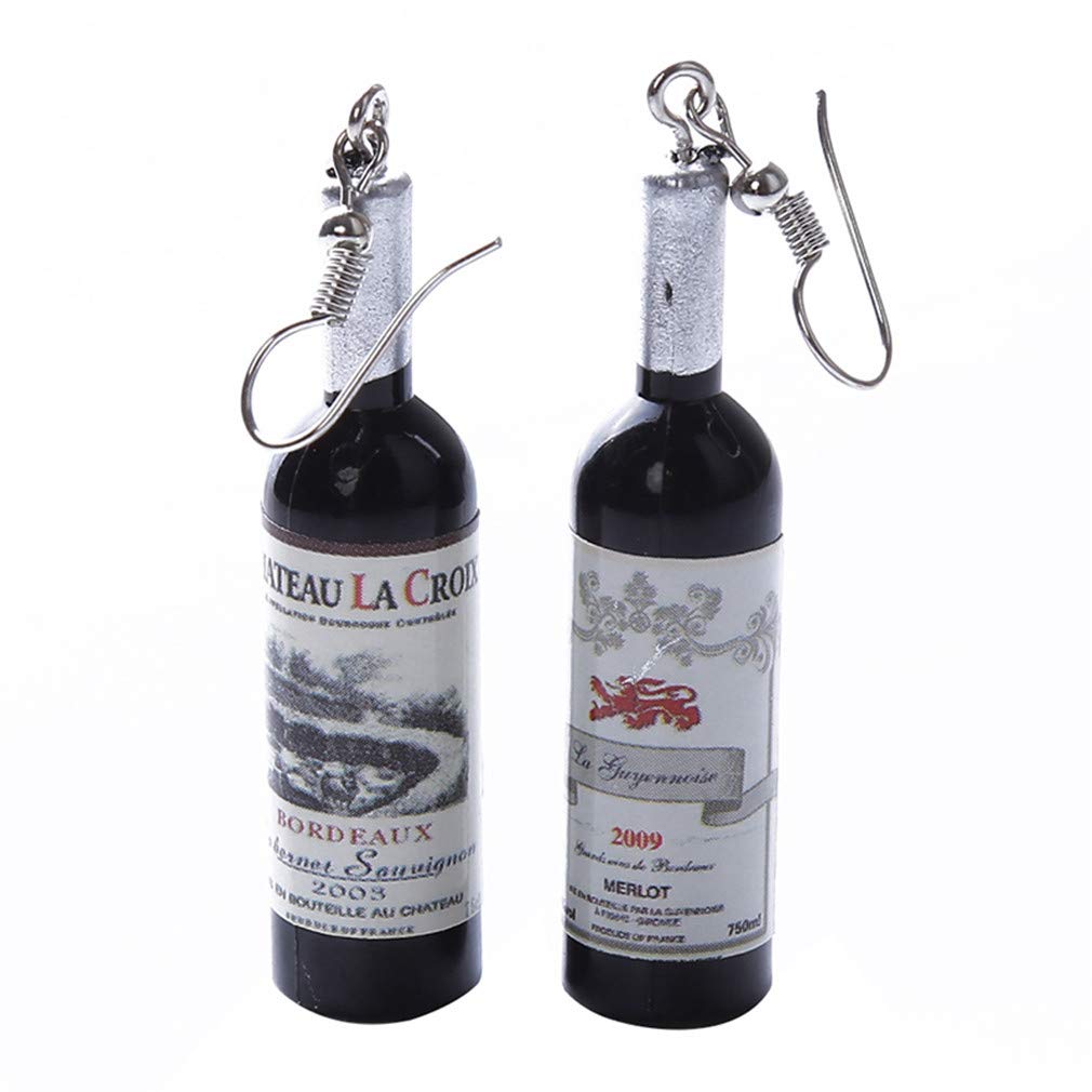 MOONQING Creative Wine Bottle Pendant Earrings Cute Style Earrings Cartoon Pendant Earrings,Black