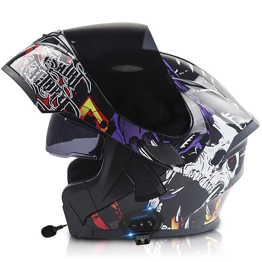 Letetexi Bluetooth Modular Motorcycle Helmet, Integral Flip-Up Modular Helmets, Motorcycle Scooter Helmet with Anti-Fog Visor, ECE Approved for Men and Women 57-64 cm