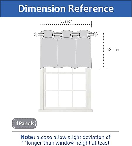 Miniatura 7 de Home Queen Cenefa de cortina opaca para ventana de sala de estar, cenefa recta con ojales, juego de 2, 37 pulgadas de ancho x 18 pulgadas de largo,
