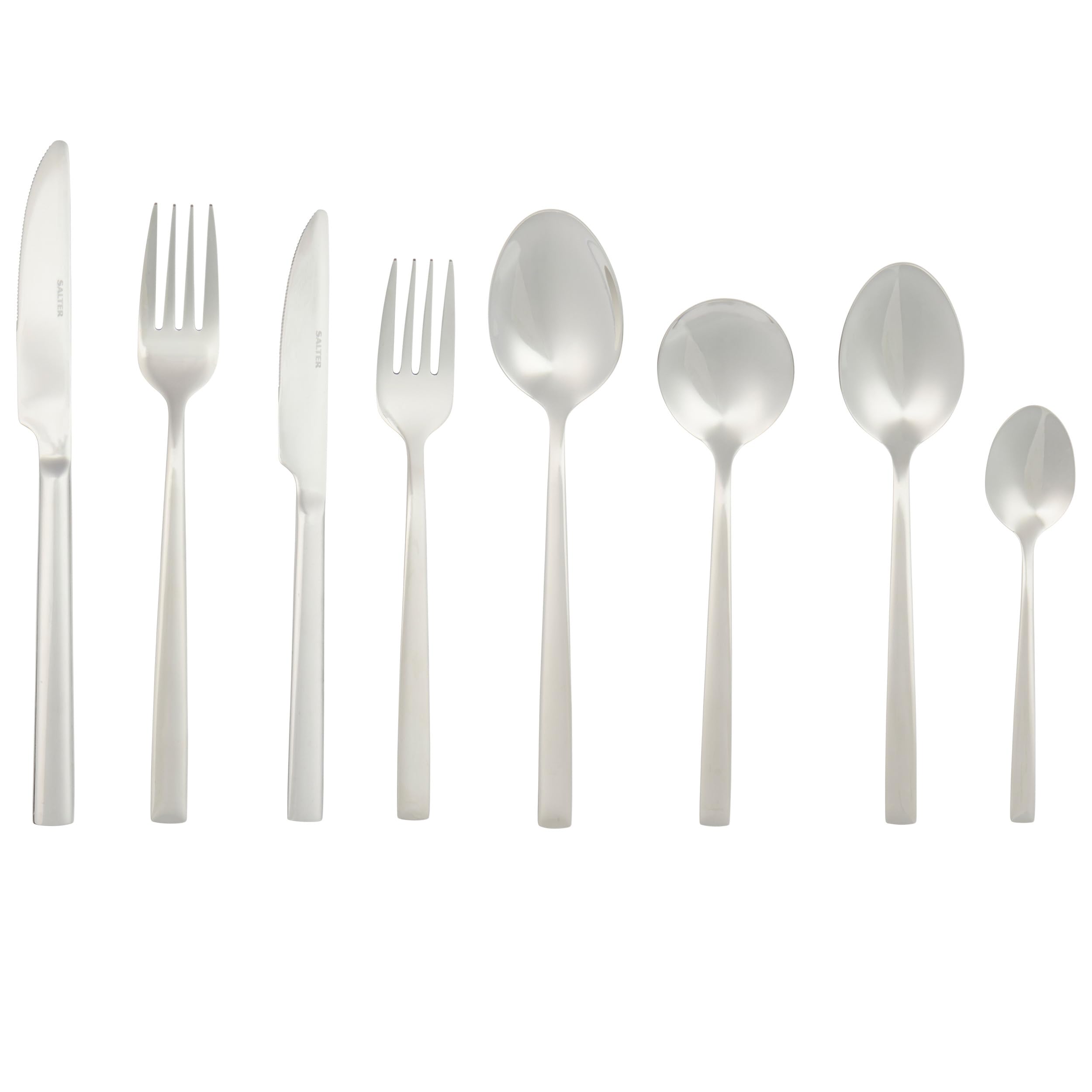 Salter COMBO-8794 Winslow 88 Piece Cutlery Set - Stainless Steel Silverware, Service for 12 People, Includes Knives, Forks, Teaspoons, Soup Spoons, Serving Spoons & Dessert Cutlery, 25 Year Guarantee