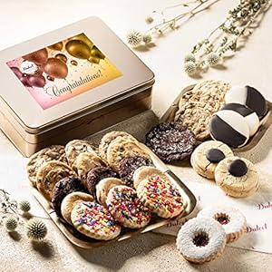 Dulcet Gift Baskets Congratulations Celebration Delightful Cookie Gift Box Assortment with Traditional Black and White – Sprinkle Cookies, – Assorted Flavors Gift for Holidays, Birthday, Baby Shower or Office Gaterings for Men & Women