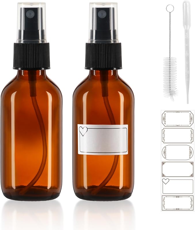Frascos de vidro âmbar com spray de névoa fina Jaisie.W, 60 mL, pacote com 2