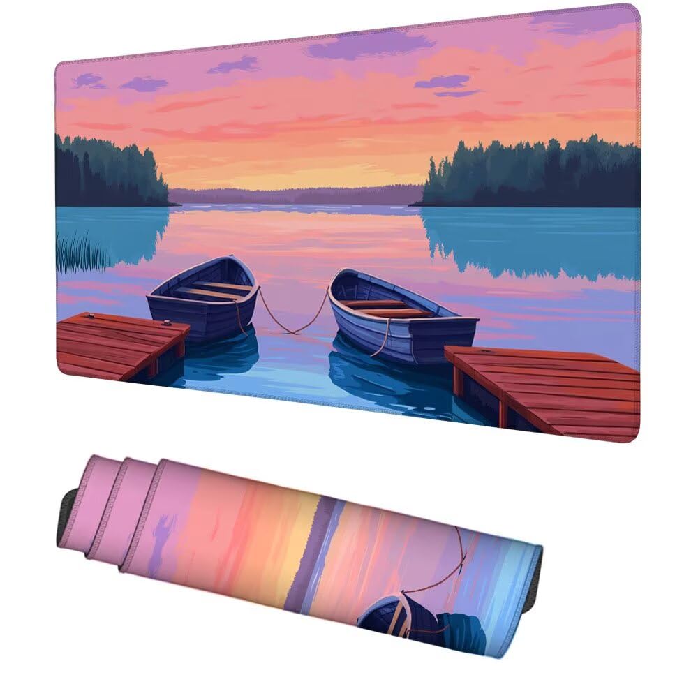 Tappetino Scrivania viola, Tappetino Gaming 1000x500x3mm Mouse Pad barca, Antiscivolo Tappeto Mouse, Accessori Gaming, Ufficio Accessori, Migliora la Precisione e la Velocità, per Ufficio e Casa f-477