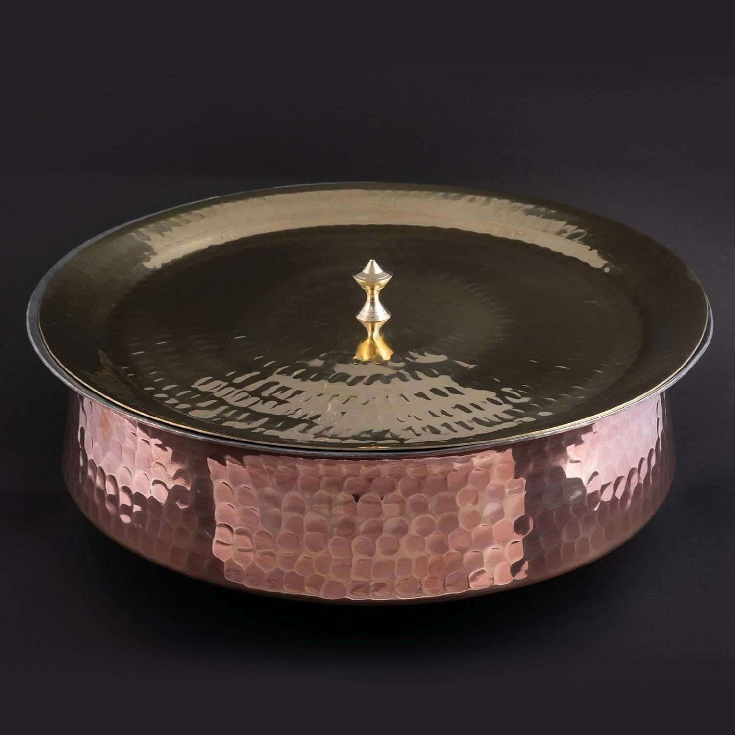 Copper Lagan with Lid for Cooking, Hand-Hammered Designs | Kitchen Essential | Traditional Home Utensils | Aromatic Cooking Utensils | Handcrafted by Traditional Method (5 Liters)