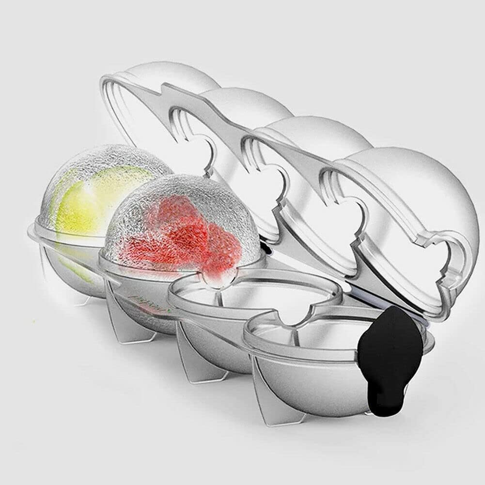 DIKSUL 4 Round Ice Molds Flexible Transparent Plastic Ice Ball Moulds Ice Cube Round Tray Ball Maker for Bar, Whiskey, Cocktails, Fruit Popsicle, Juice, Party, Ice Hockey Mold Summer