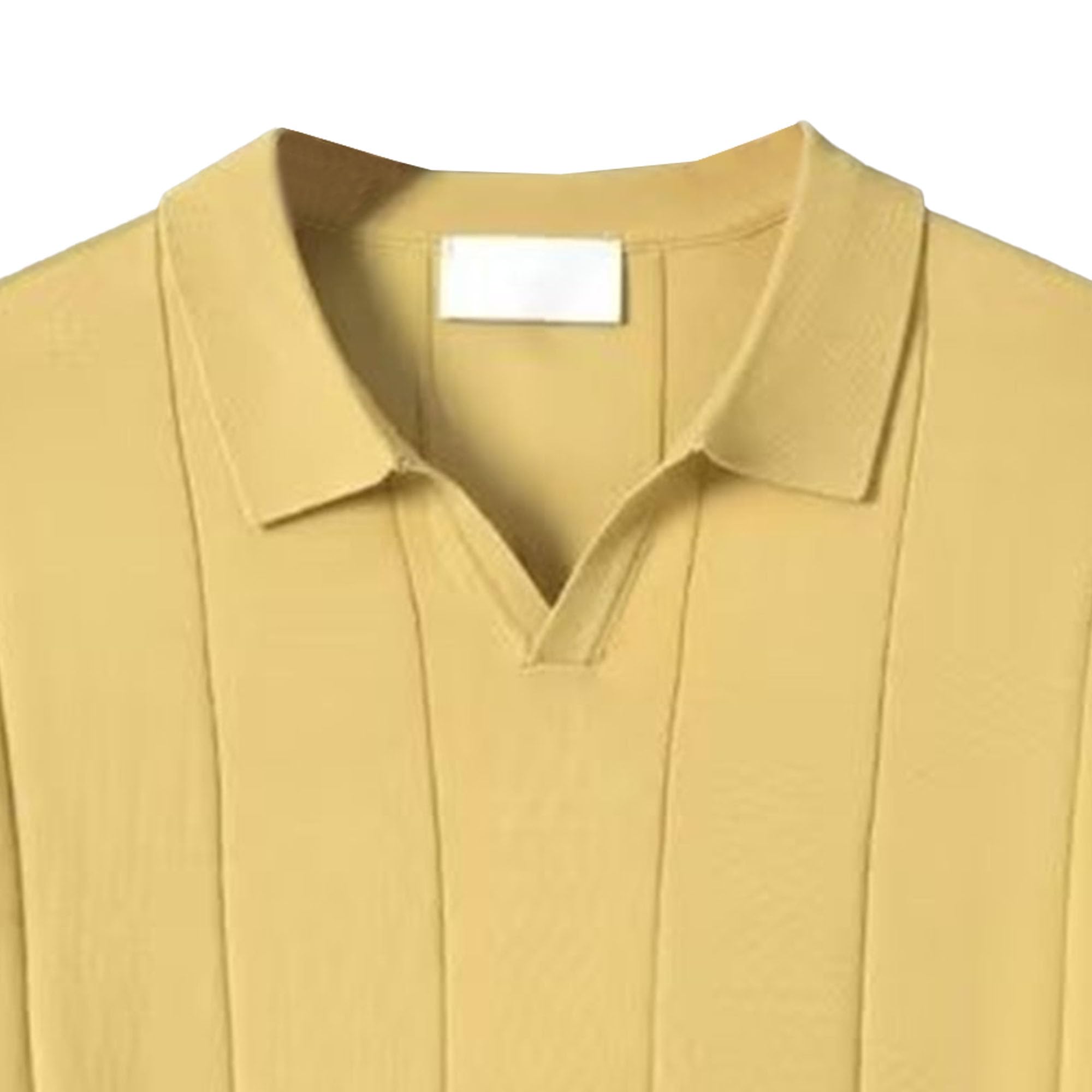 Vintage Quarter Zip Knit Shirt Casual Golf Shirts Collared T Shirt Relaxed Cotton T-Shirt for Men (Yellow,Medium)