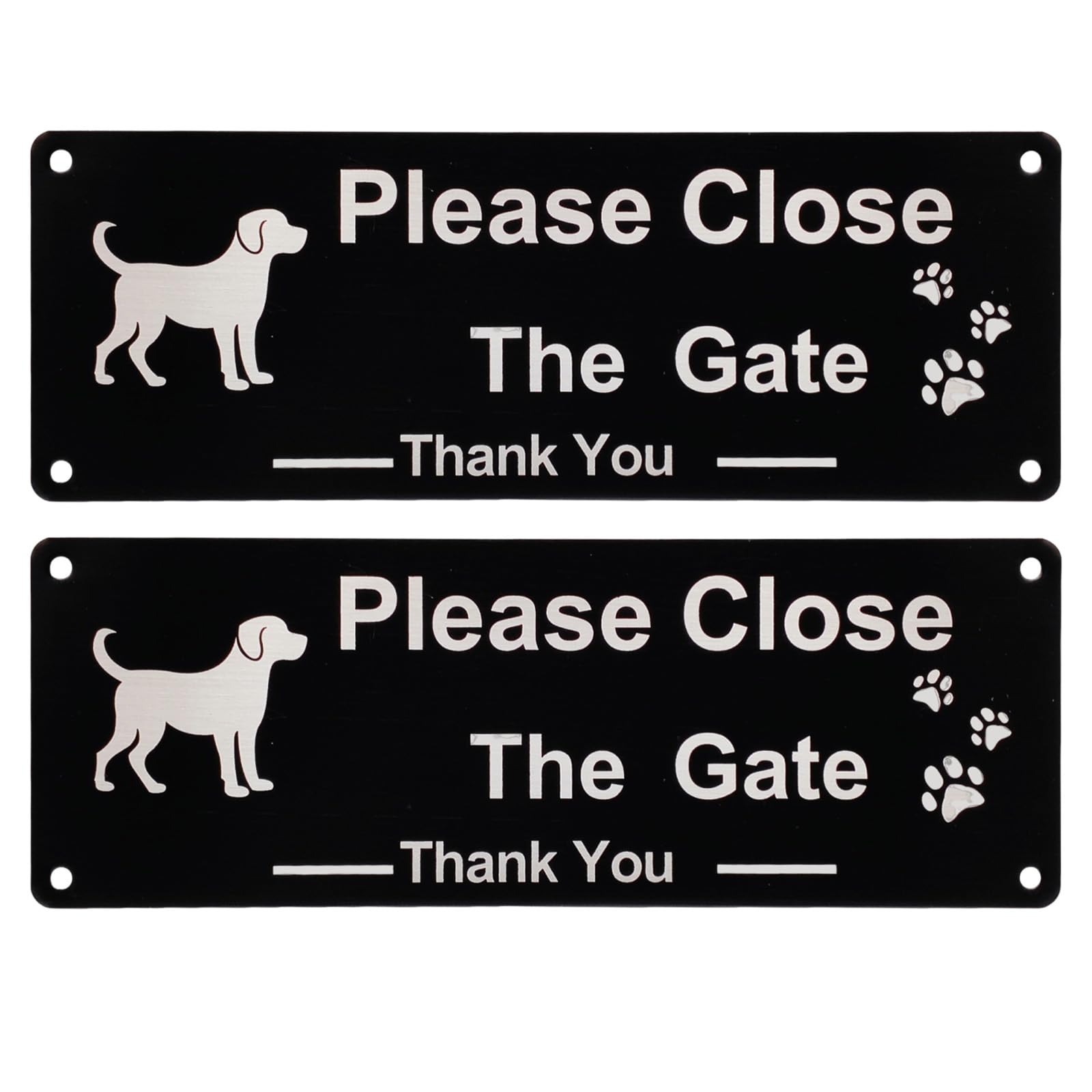 Cretvestsar 2 Pack Please Close The Gate Sign for Dog Safety, Reflective Aluminum Metal Warning Sign Weatherproof Rustproof with Pre-Drilled Holes for Garden Gate, Fence, Yard, 25x9cm (black)