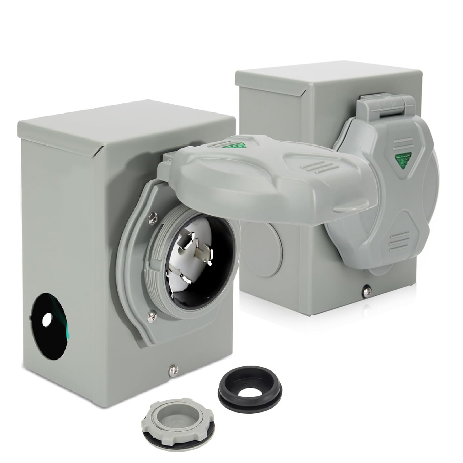 2 PCS Pre-Drilling 50 Amp Generator Inlet Box, NEMA SS2-50P,125/250 Volt, 12500 Watts Outdoor Waterproof 50a Power Inlet Box with Light Indicator for Outdoor Use,ETL Listed