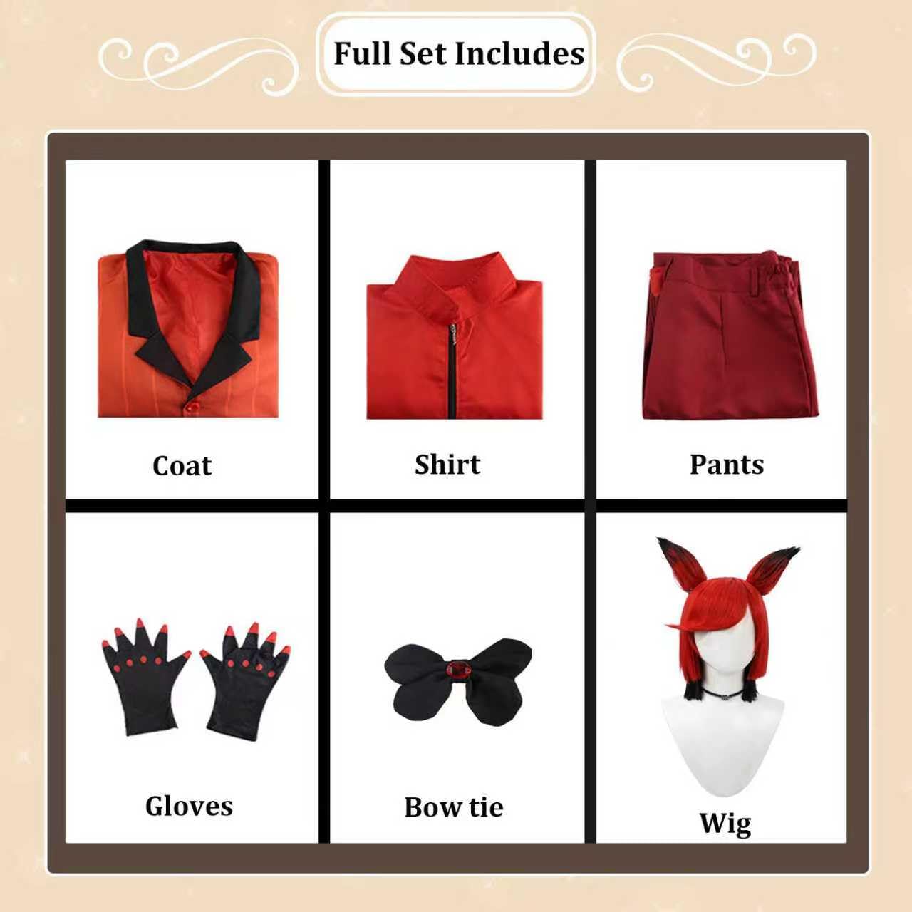Anime Personaggio Alastor Costume Cosplay Vestito Vox Angel Dust Gioco di Ruolo Uniforme Set Completo Halloween Carnevale Festa Dress Up Suit con Parrucca per Uomo