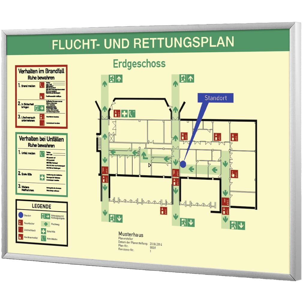 Dreifke® Schild Indiv. angef. Flucht- und Rettungsplan im Aluminiumrahmen, nachl., 424x301 mm