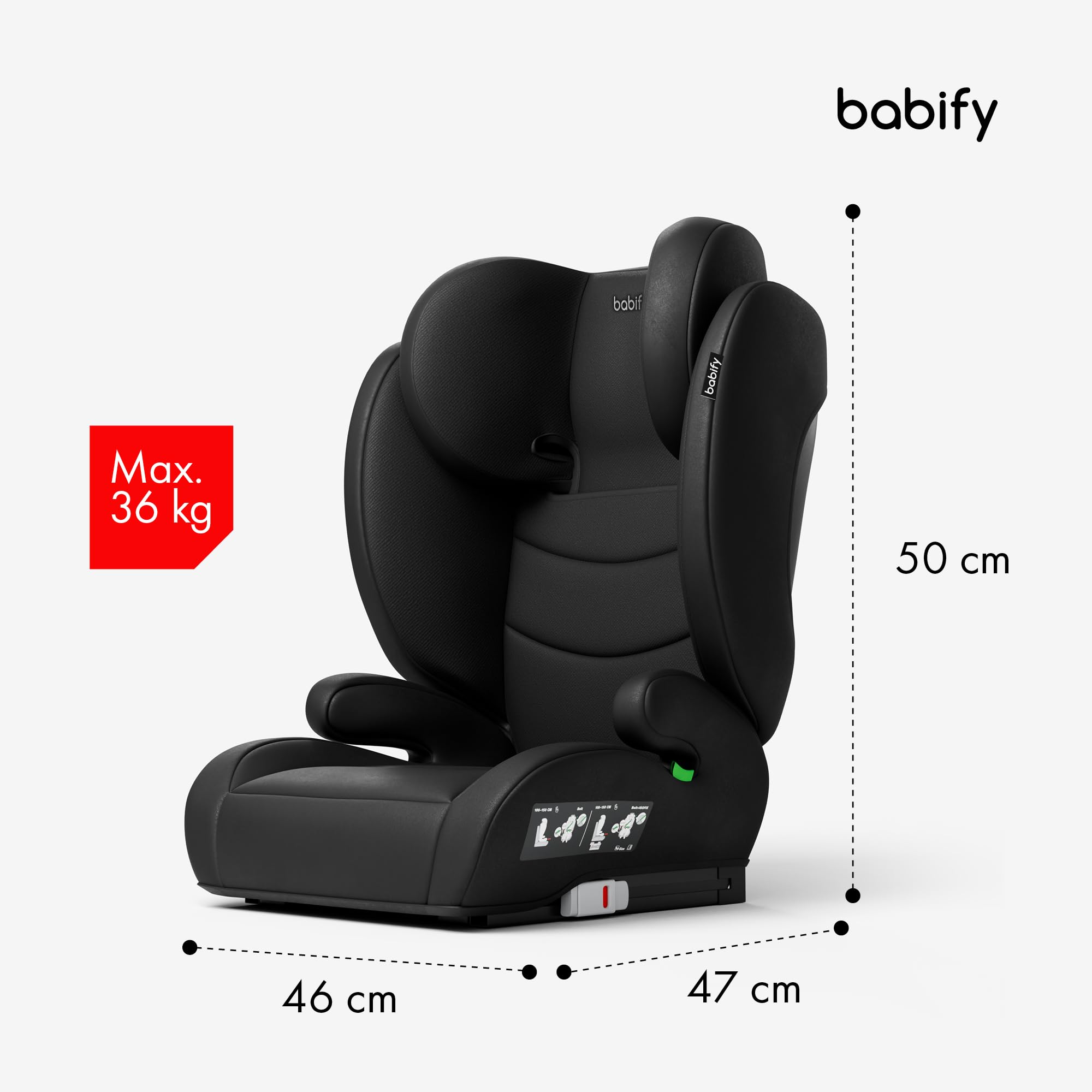 Babify FlexiFit Basic Kindersitz 15–36 kg - ECE R129, Isofix, 13-Fach Verstellbare Kopfstütze, Faltbares Design, Waschbarer Bezug, Auto Kindersitz Ab 3 Jahren, Schwarz