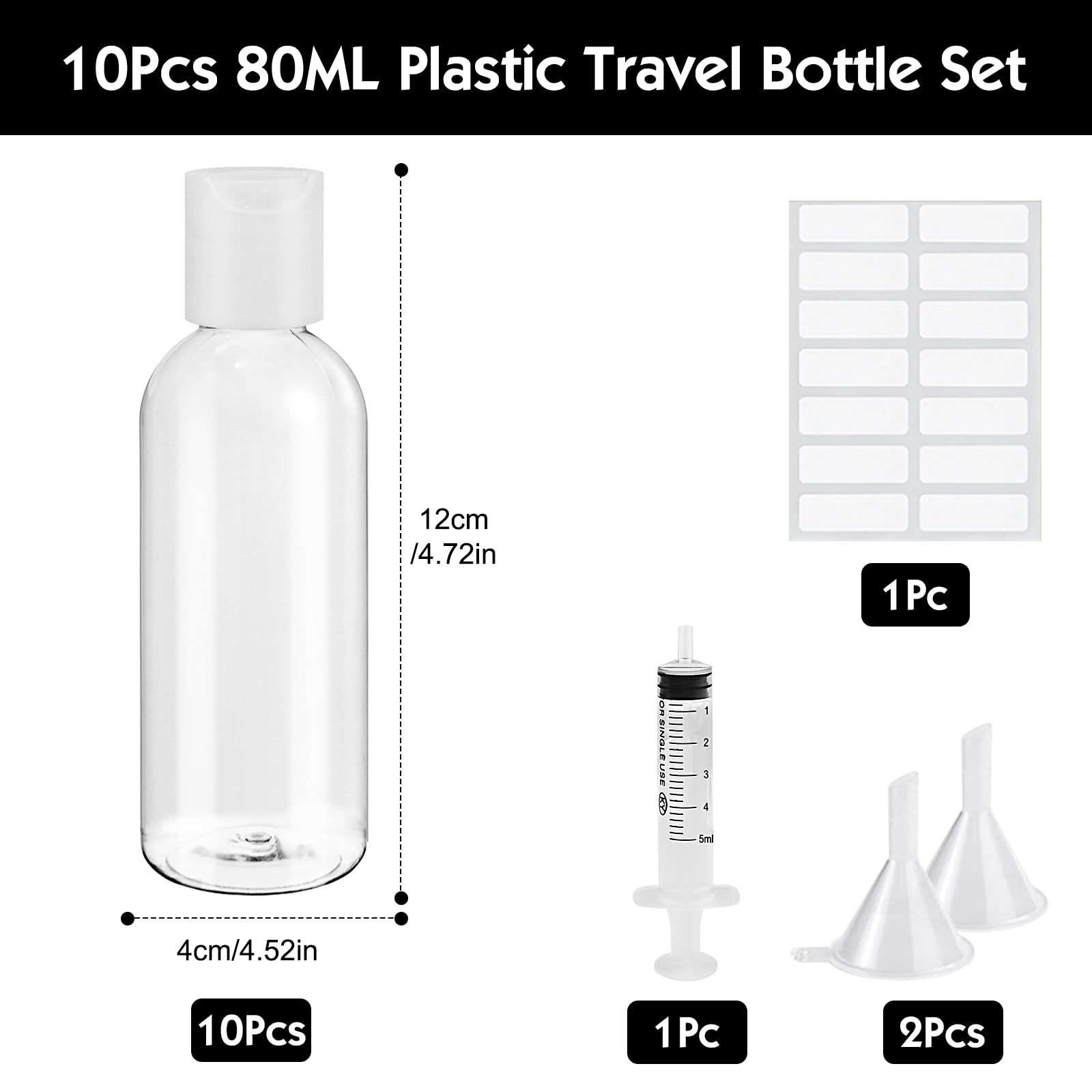 Sheryl&Rain 10Pcs 80ml Travel Bottle for Toiletries Plastic Bottles Empty - Image 2