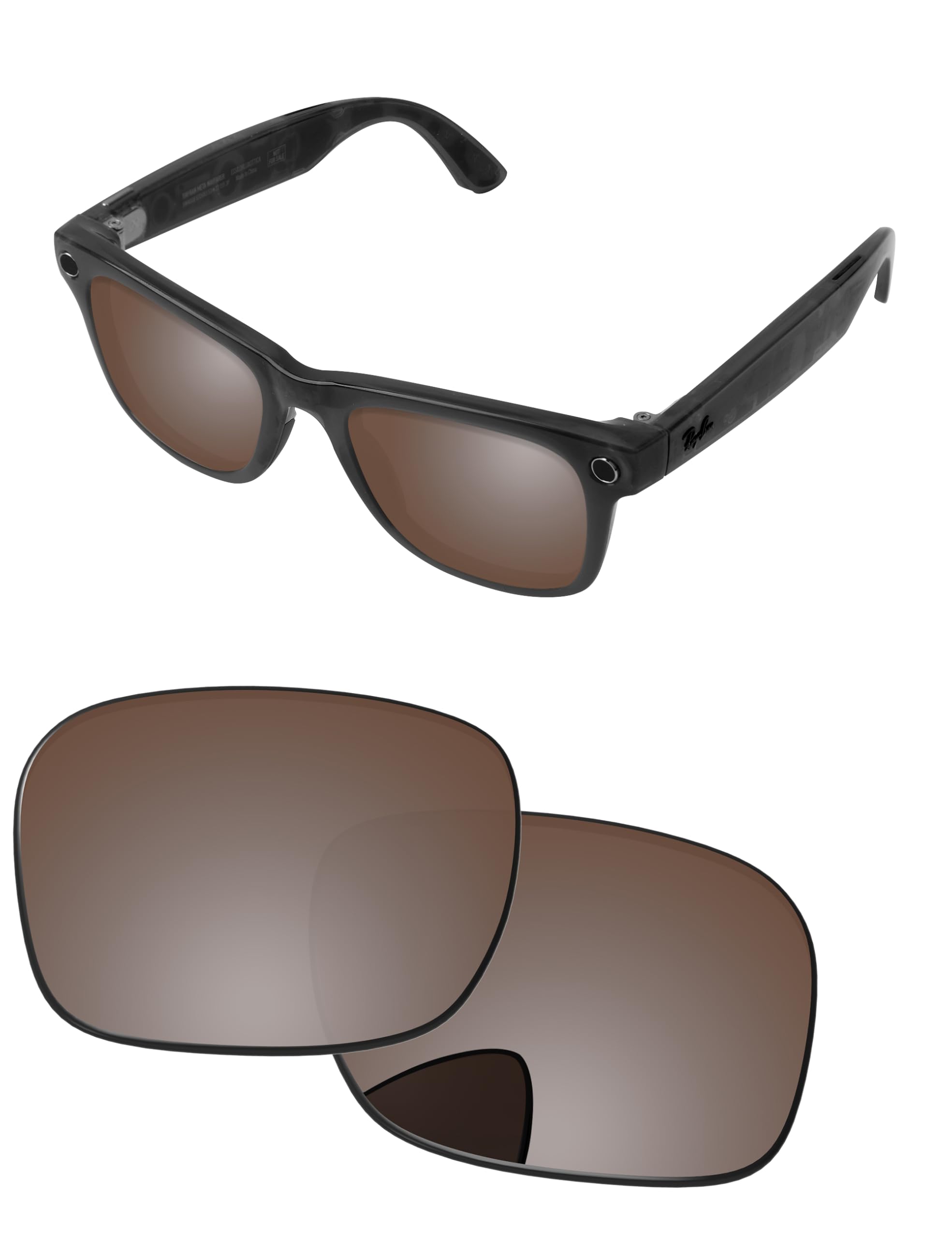 Replacement Lenses for Ray-Ban Meta Wayfarer RW4006 &amp; RW4012 50mm AI Glasses - Photochromic, Anti Blue Light Lens