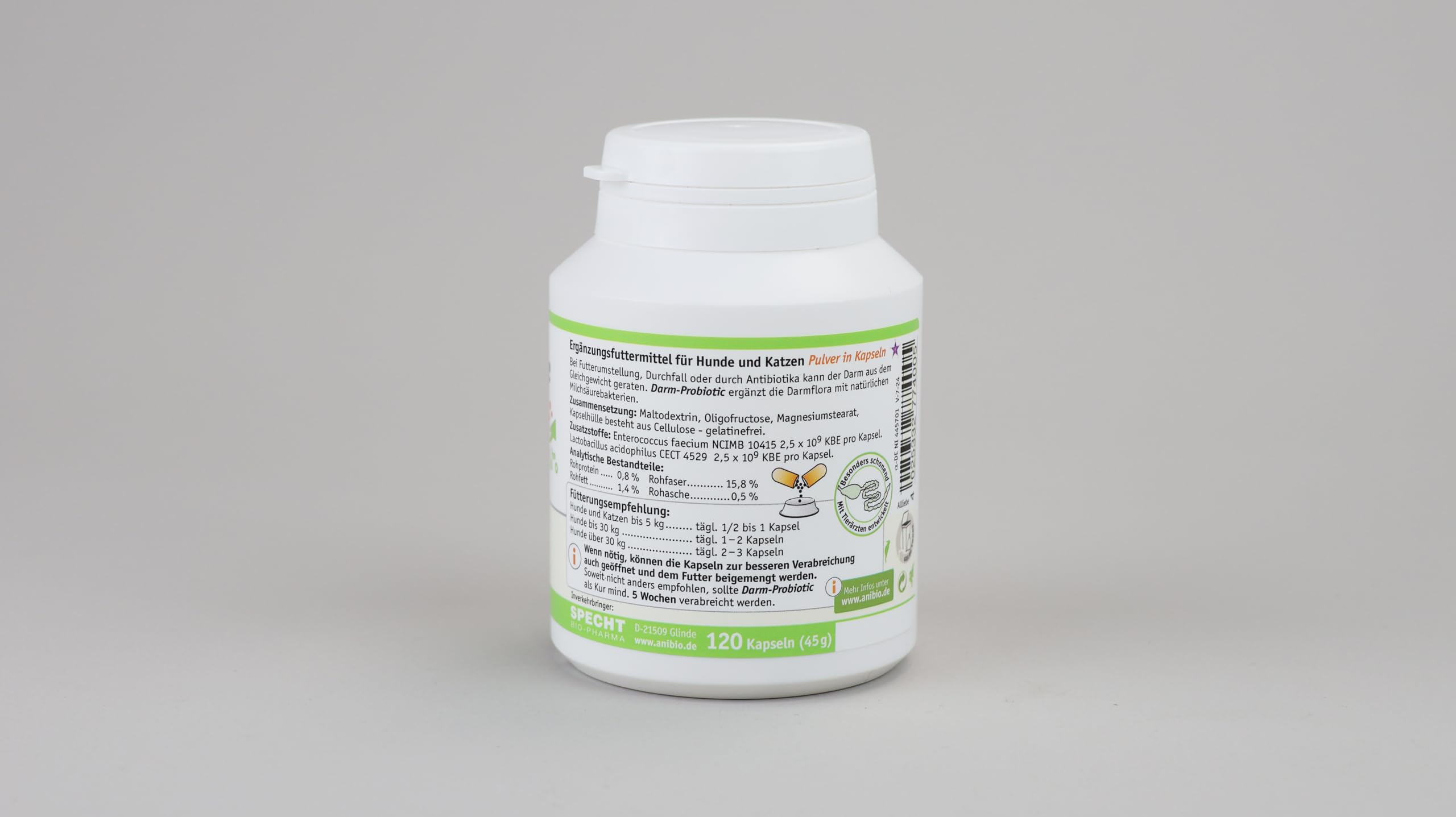 Anibio Darm-Probiotic 120 Kapseln | Probiotikum für Hunde & Katzen – Darmflora Unterstützung mit Milchsäurebakterien – Ergänzungsfuttermittel für eine gesunde Verdauung & Starke Darmgesundheit
