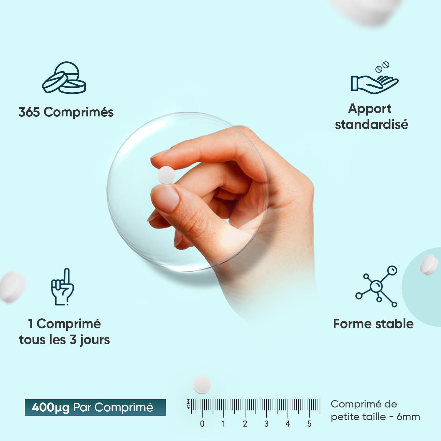 Iode 400μg - 365 Micro Comprimés Vegan - 1 Comprimé tous les 3 Jours - Iodure de Potassium Stable sans OGM ni Stéarate de Magnésium - Apport Standardisé d'Iode