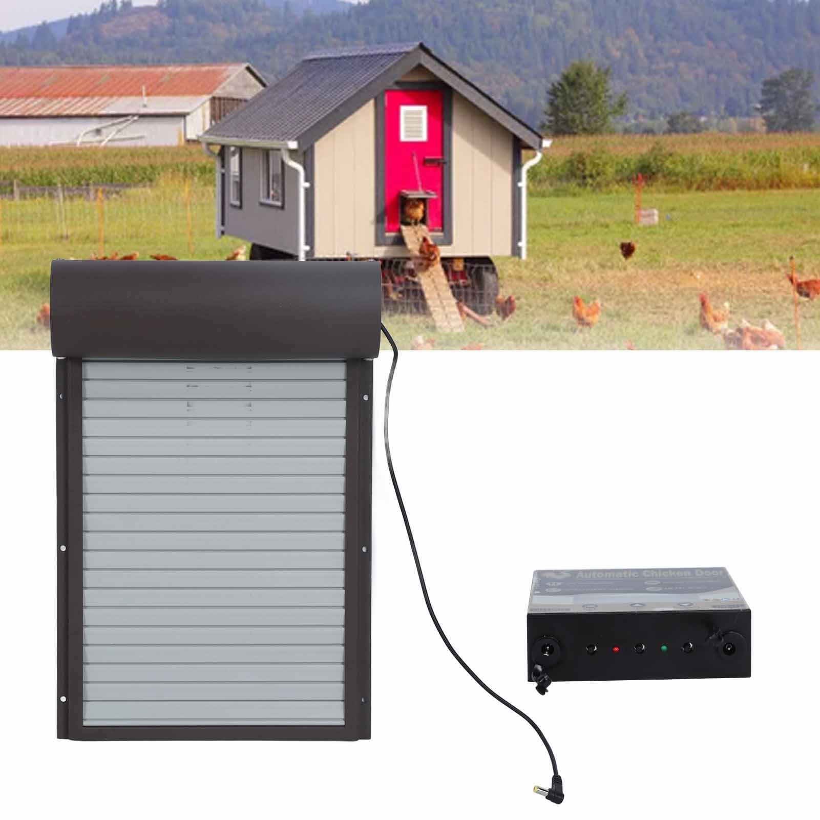 Cocoarm Puerta Automática de Gallinero de Metal con Temporizador Alimentado por Batería, Pantalla LED HD, Modos Manual y Temporizado, Puerta Automática de Granja de 14,6 X 9,7 Pulgadas para Pollos,