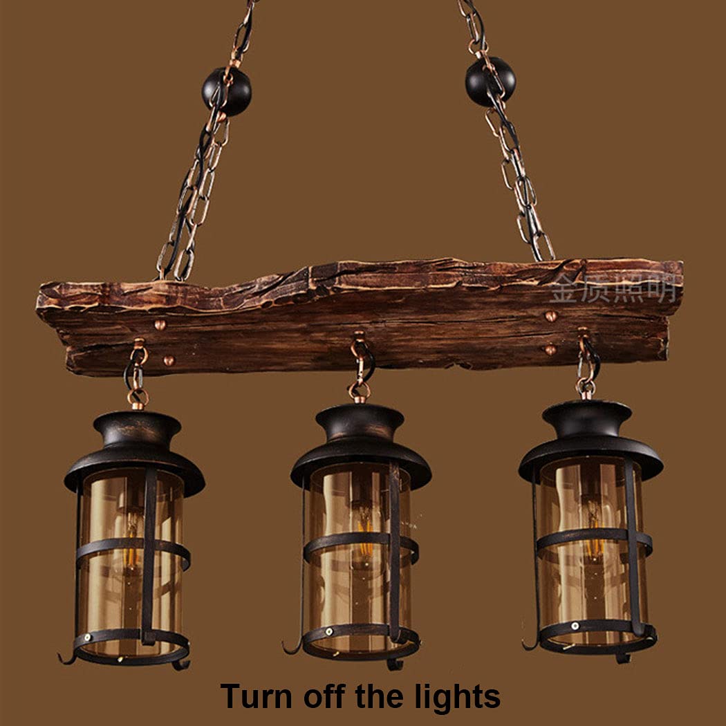 Drewniana lampa wisząca w stylu wiejskim, rustykalny drewniany przemysłowy żyrandol oświetlenie wyspy kuchennej, 2 światła, vintage czarny metalowy żyrandol wiszący, szklany klosz