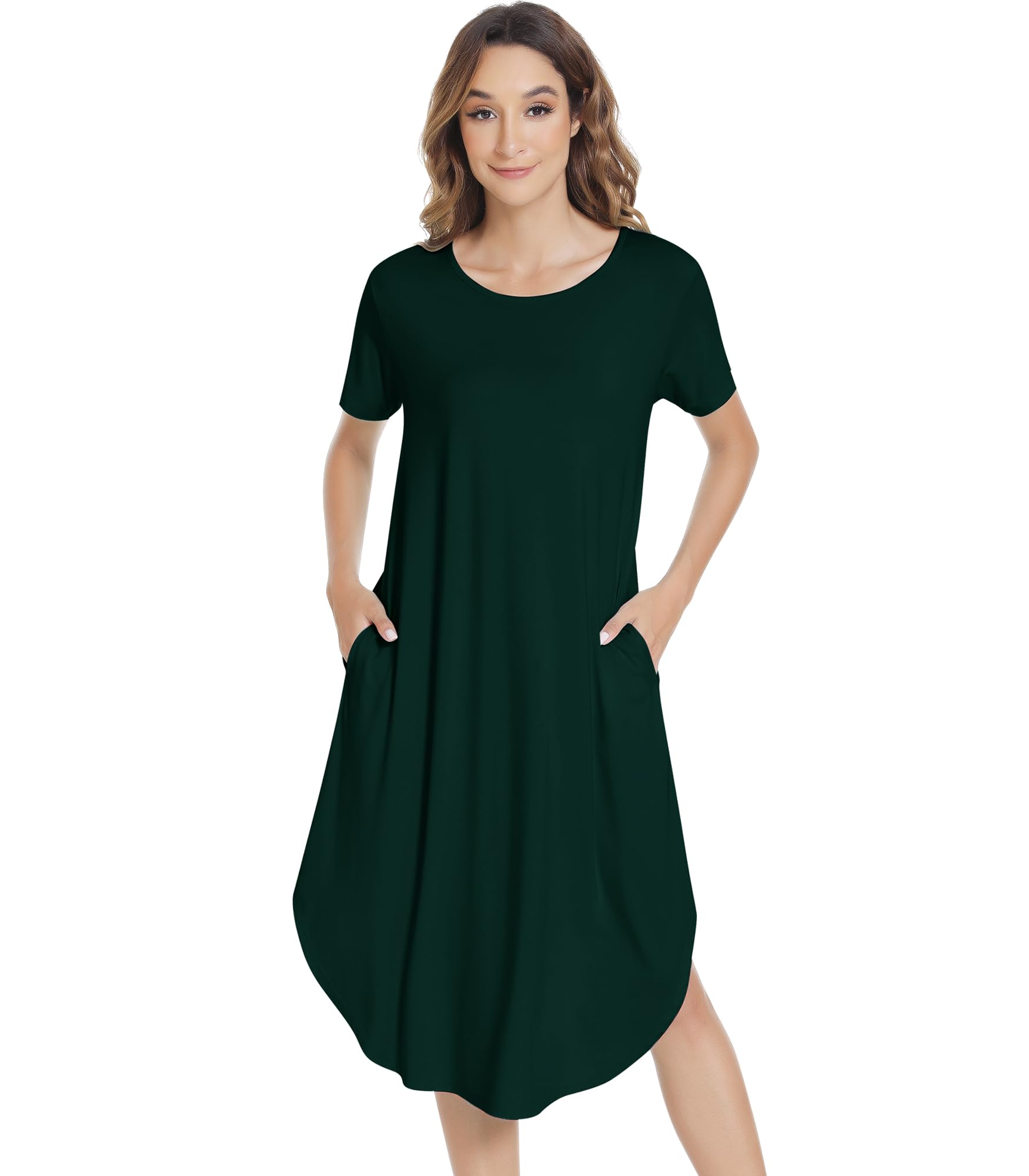 NACHILA Bamboo Viscose Nightgown for Women Short Sleeve Crew Neck Sleepwear | Cooling Bamboo Viscose Sleepwear, 4-Way Stretch, Shrink-Resistant, Soft Touch, Cozy Sleep Comfort