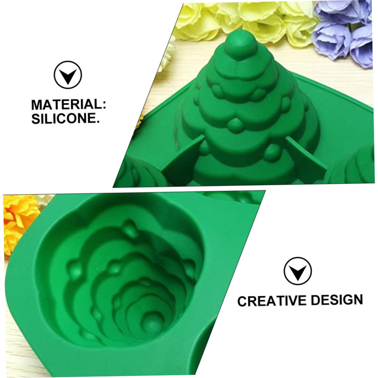 Cabilock 2 Pièces Moule Pâtisserie Silicone Cavités Sapin de Noël Vert Antiadhésif et Inodore Four et Micro Ondes Accessoire Diy pour Biscuits et Gâteaux Festifs