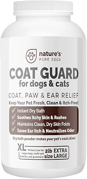 Coat Guard Dry Shampoo for Dogs and Cats - Extra Large 2 lbs Jar, Dog Dry Shampoo Powder, Waterless Dog Shampoo, Anti Itch Relief, Cedar Scented, Anti Dandruff, Hot Spots, Natures Pure Edge
