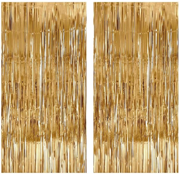 Image of Katchon, Champagne Gold Backdrop Fringe Curtain - Pack of 2, 3.2x6.5 Feet | Gold Streamers for Graduation Decorations 2026, Bridal Shower, Bachelorette Party Decor, Anniversary Backdrop