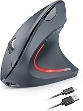 TECKNET Rechargeable Wireless Ergonomic Mouse with Optical Tracking 4800 DPI Adjustable 2.4G Silent Mouse 6 Buttons LED for Computer Laptop Mac PC Windows Grey