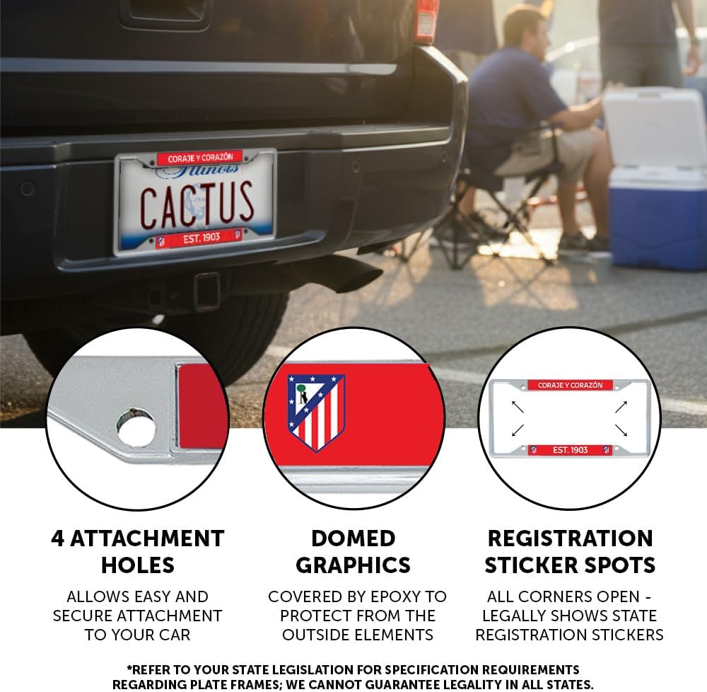 Desert Cactus Atletico Madrid License Plate Frame Atleti de Madrid Spanish Football Soccer Car Tag Holder for Front or Back of Car Officially Licensed Metal (Frame - Design B) - Image 3
