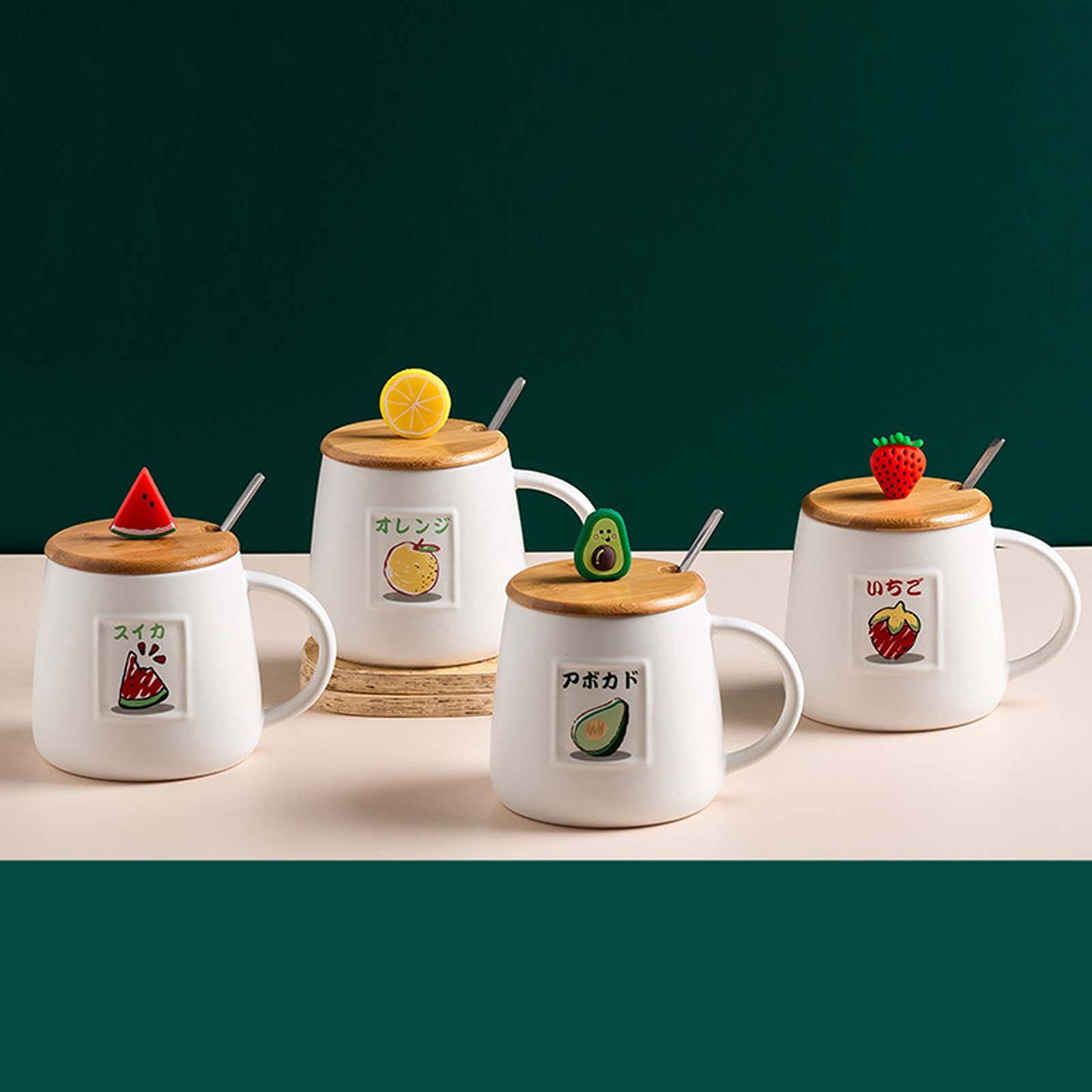XINGYU Tasse De Cuisine Tasse À Café en Céramique Tasse d'eau avec Couvercle Cuillère avec Poignée 3D Fruits Bureau À Domicile Cadeau d'anniversaire De Noël
