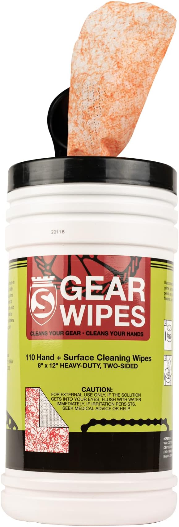 Gear Wipe Canister 110 Count 8 x 12" | Double Sided Towel for Cleaning Bikes | Grime Defense Wipes | Tough Bike Cleaning Wipes
