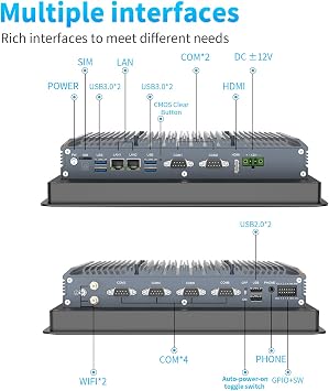 10.4 Industrial Fanless Panel PC, Touch Screen Panel Computer, Power-on Auto-Start, 2LAN, HDMI, 6USB, 2RS485, 4RS232, 8*GPIO (J6412 No RAM No Storage No System)
