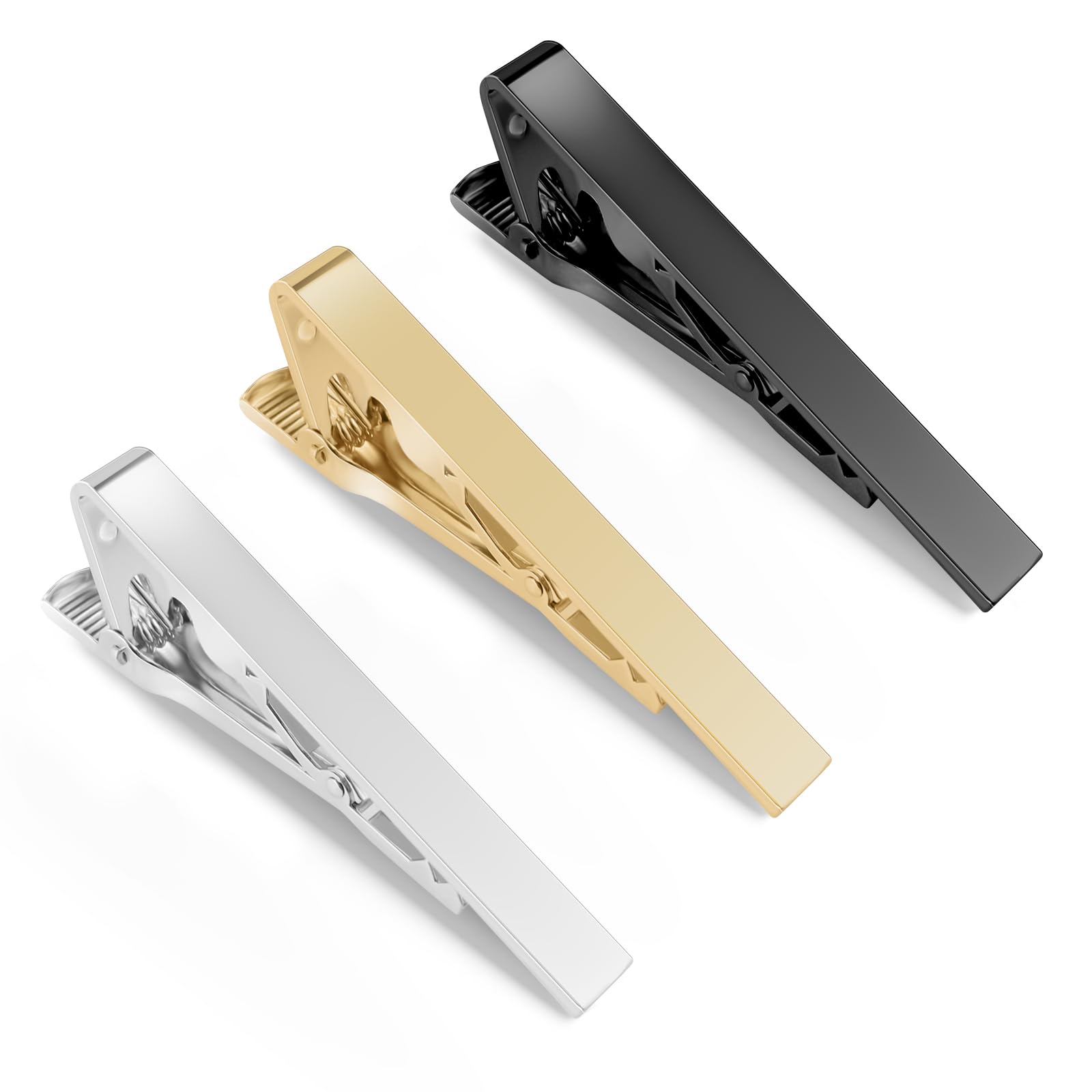 Tie Clips for Men Black Gold Silver Classic Tie Bar Clip Set