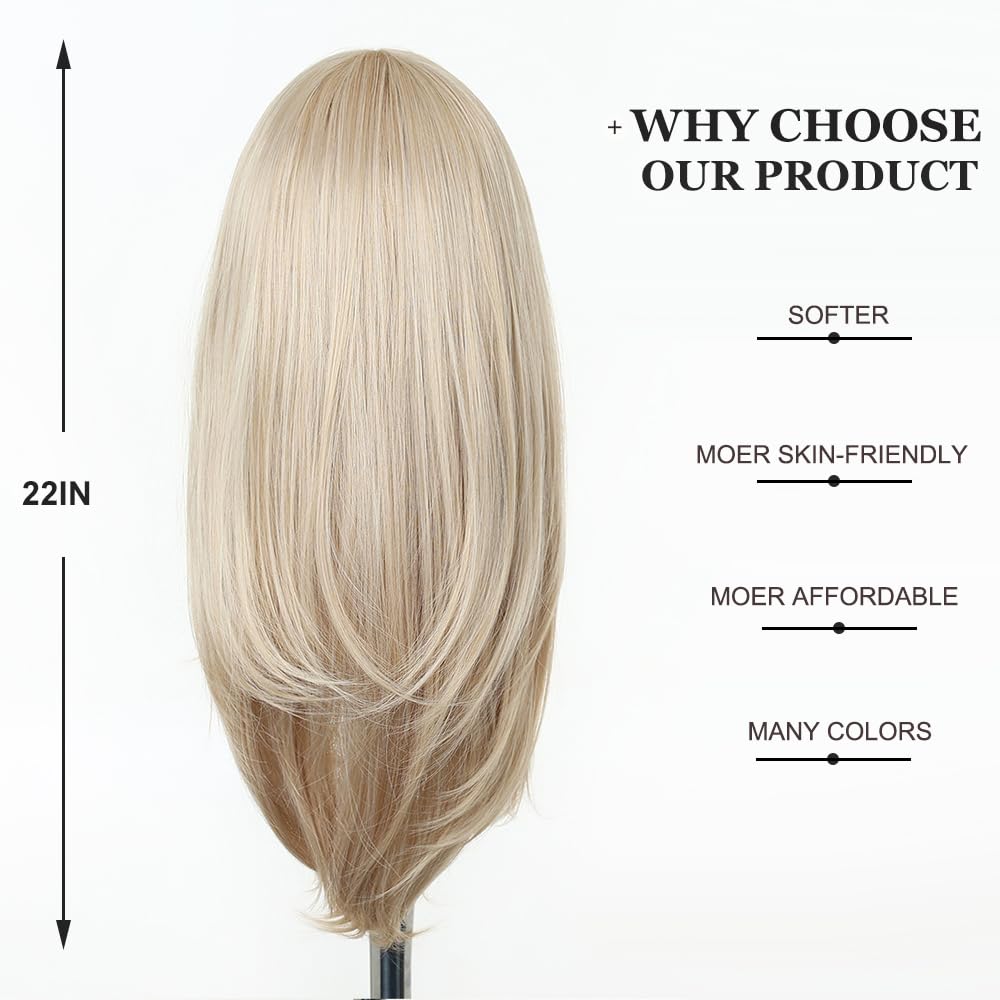 Esmee Long Straight Blonde Wigs for Women with Fringe Natural Synthetic Hair Wig for Daily & Party Use