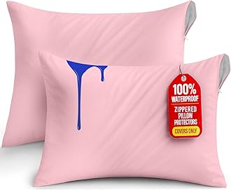 Utopia Bedding Premium 100% Waterproof Pillow Protectors with Zipper Standard Size (Set of 2), Bed Bug and Dust Mite Proof Zippered Pillow Covers, Pillow Encasement Cases, Pink