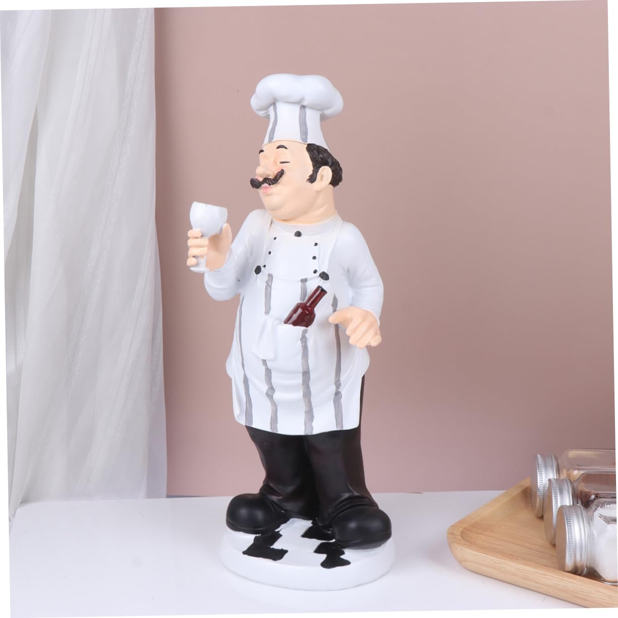 Statua da Chef in Resina Stile Europeo Bianco Ornamento da Cucina per Casa o Bistro Base Stabile Decorazione per Tavolo