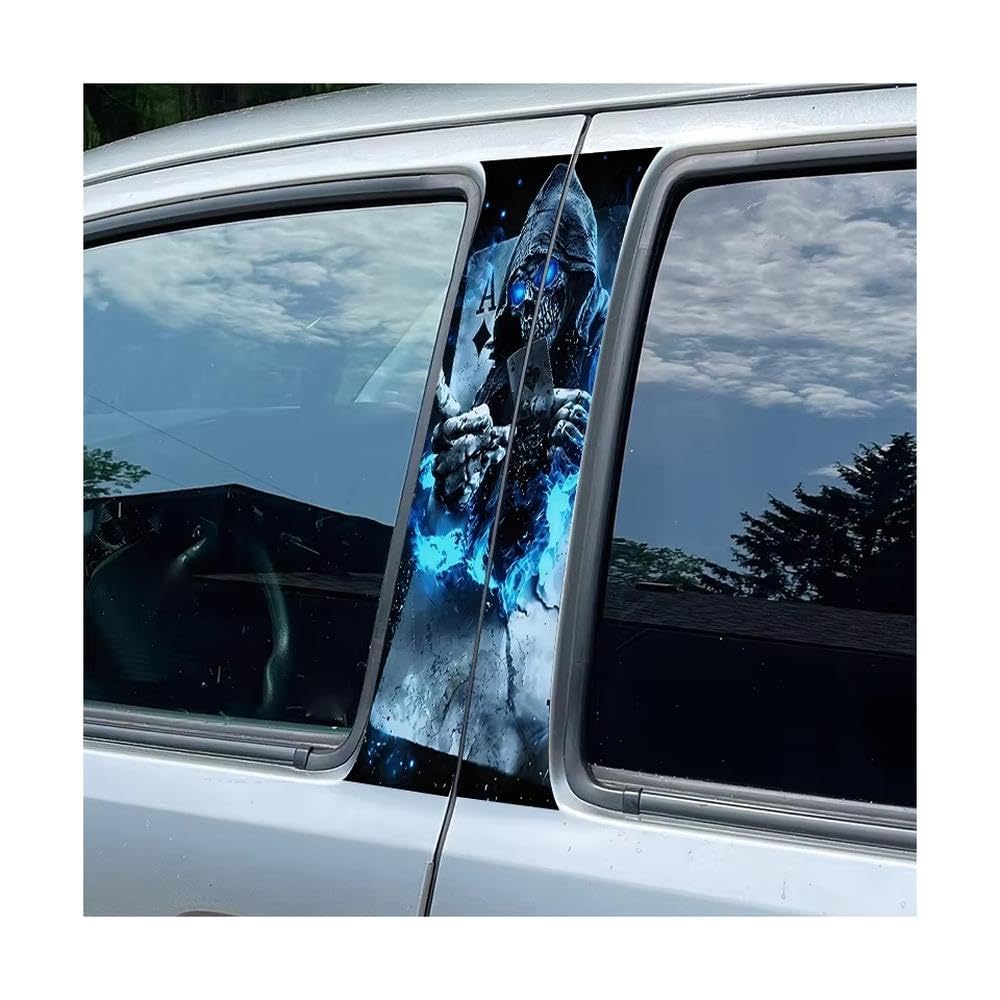 Bertdcx One Color Car Pillar Decals Waterproof Stickers Skeleton Card Player Glossy Protective Polyethylene Film Auto Parts